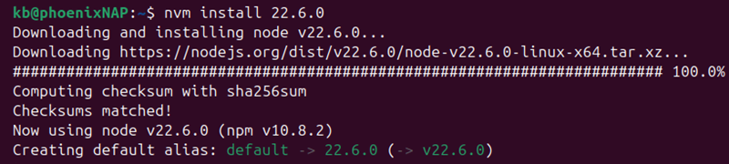 nvm install 22.6.0 terminal output