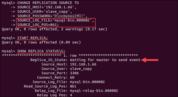 Getting slave server's status in MySQL.