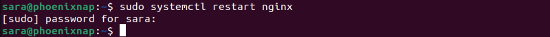 sudo systemctl restart nginx terminal output