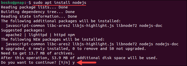 Updating Node.js with apt in Linux.