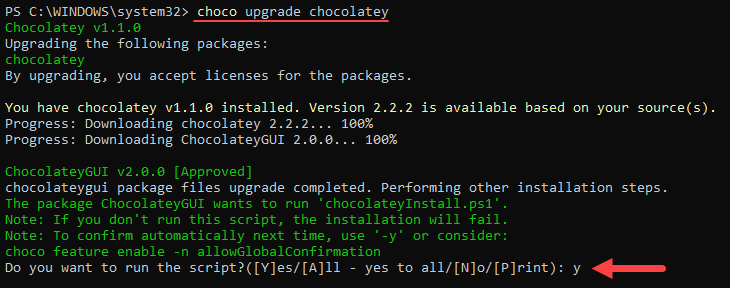 Upgrading Chocolatey on Windows.