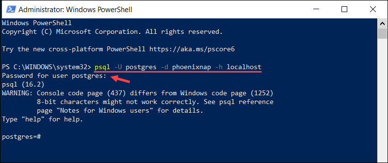 Accessing postgres database from Windows PowerShell.