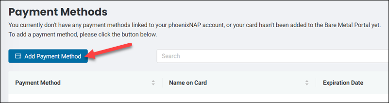 Location of the Add Payment Method button on the Payment Methods page.
