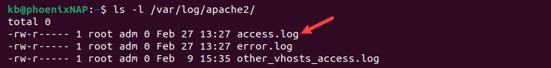 Apache access.log location Ubuntu terminal output