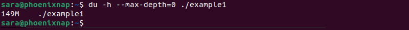 du -h --max-depth=0 ./example1 terminal output