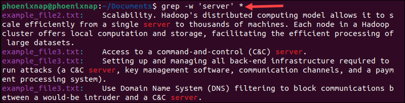 Using the -w option with grep.