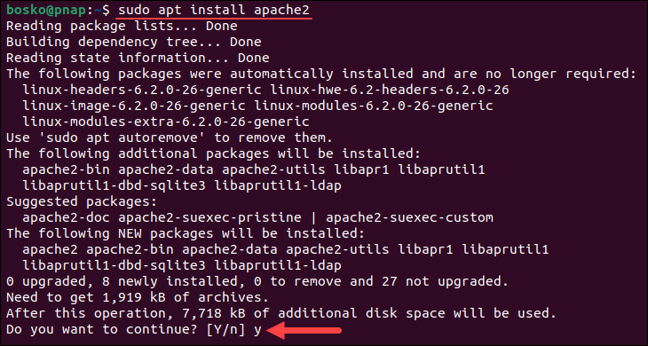 Installing Apache on Ubuntu using the CLI.