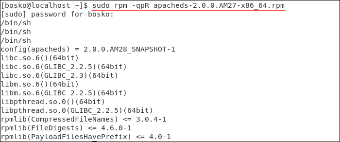 Check RPM file dependencies using the rpm command.