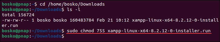 Change XAMPP installer permissions to make it executable.