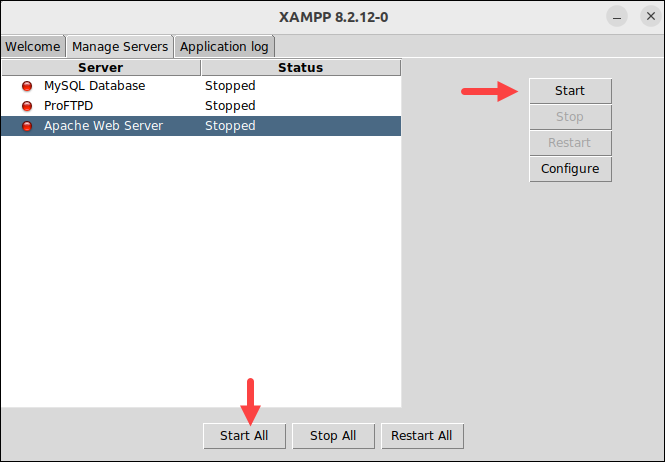 Managing XAMPP services in Ubuntu.