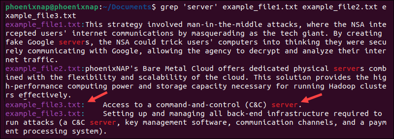 Search multiple files using grep.