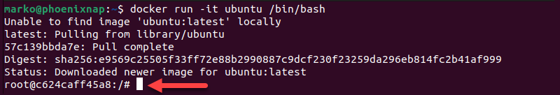 A docker command to run Ubuntu image in a container.