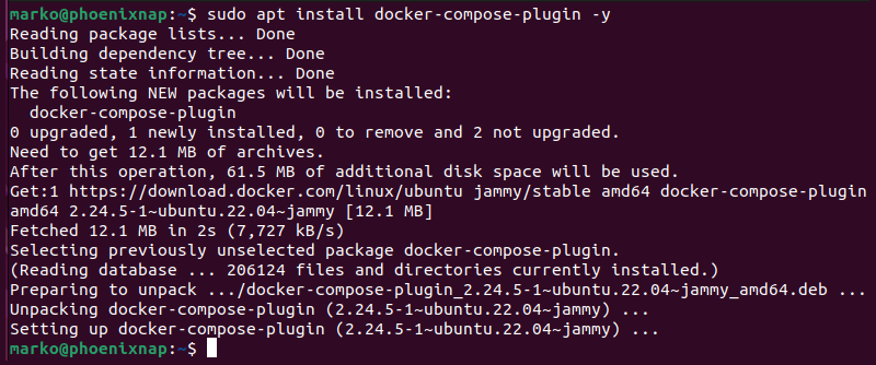 Installing Docker Compose plugin using apt.