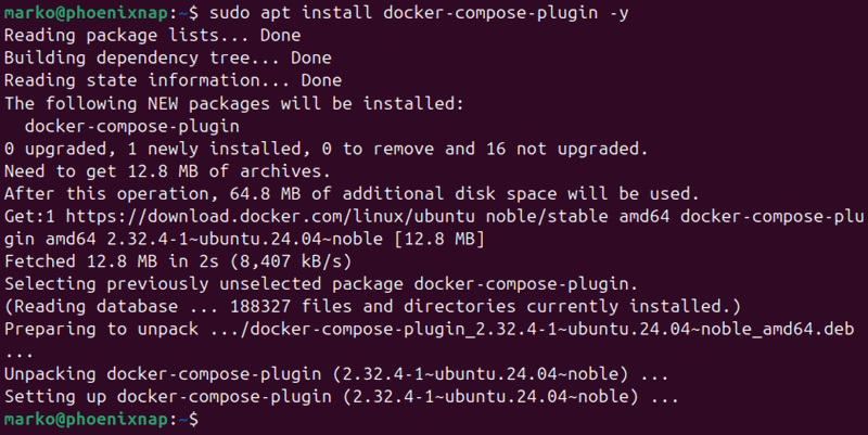 Installing Docker Compose plugin using apt.