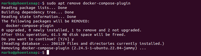 Uninstalling Docker Compose.
