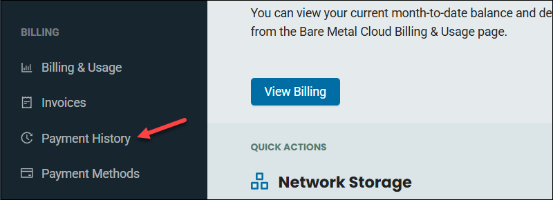 Location of the Payment History item in the main menu.