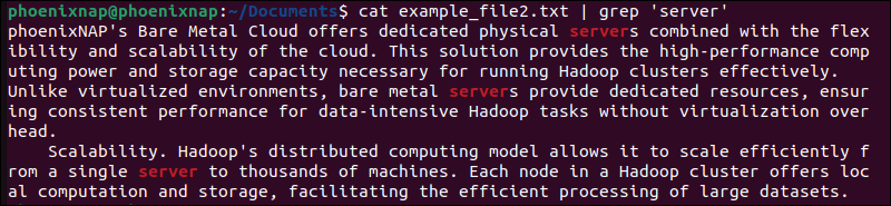 Using pipe to combine cat and grep command.