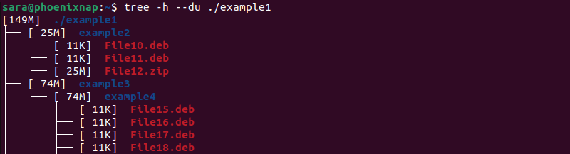 tree -h --du ./example1 terminal output