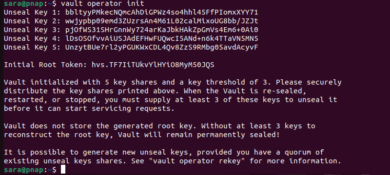 vault operator init terminal output
