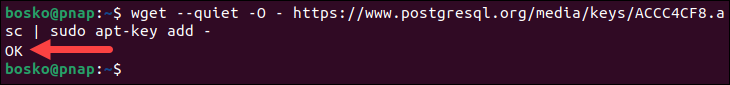 Adding the PostgreSQL repository GPG key to apt.