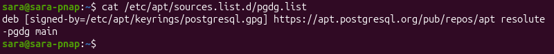 cat /etc/apt/sources.list.d/pgdg.list terminal output