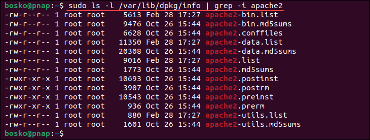 Listing all Apache packages on the system.