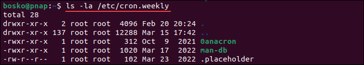 Listing all weekly cron jobs in Linux.