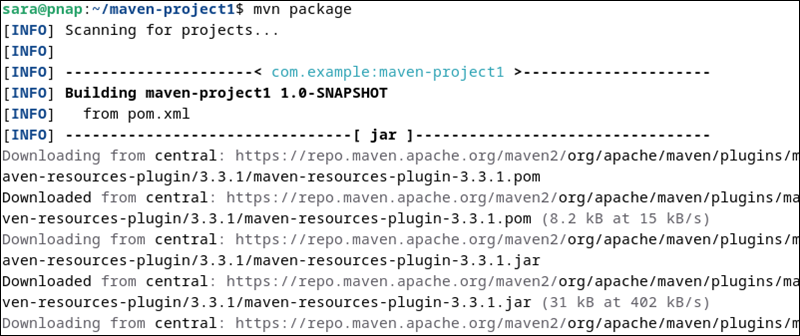 mvn package terminal output