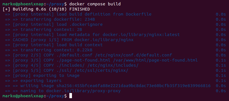 Building a custom proxy image with Docker Compose.