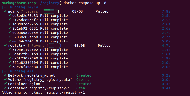 Starting the Docker registry with Docker Compose.