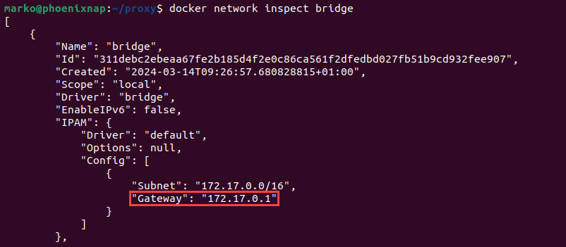 Finding the IP address of the Docker host.