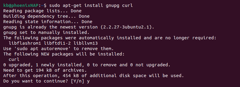 sudo apt-get install gnupg curl terminal output