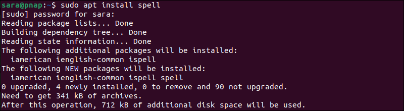 sudo apt install spell terminal output