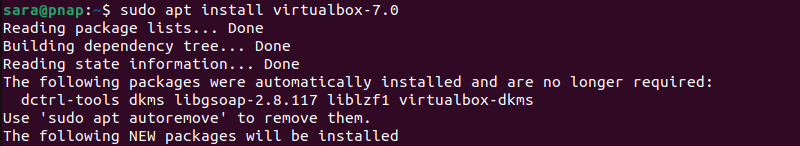 sudo apt install virtualbox-7.0 terminal output
