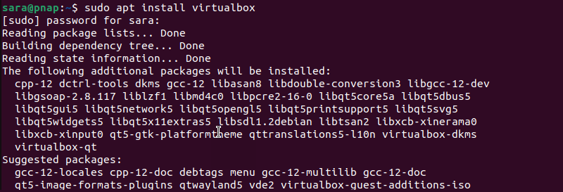 sudo apt install virtualbox terminal output