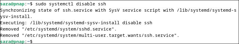 sudo systemctl disable ssh terminal output