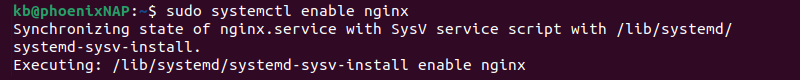 sudo systemctl enable nginx terminal output