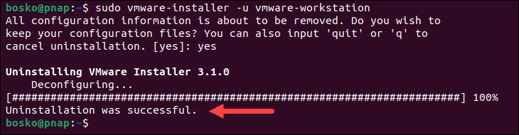 Uninstalling VMware Workstation Pro.
