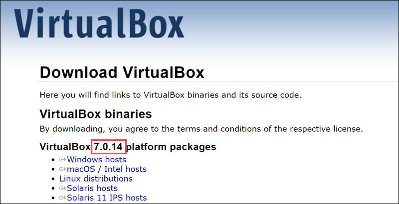 VirtualBox package download for the latest version on the official website.