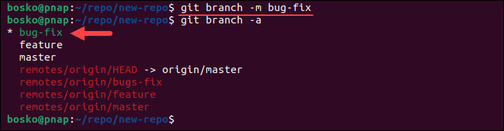 Renaming a local Git branch.