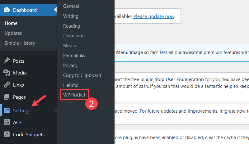 Clear WordPress cache using WP Rocket.