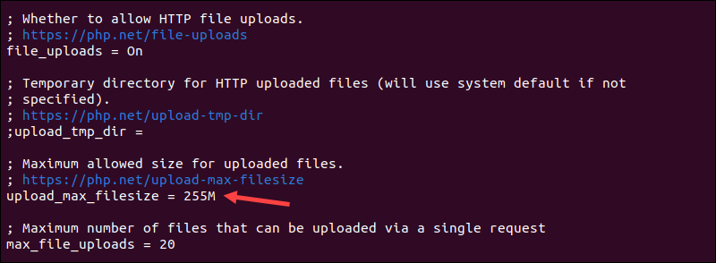 Modify upload_max_filesize in php.ini from command line.