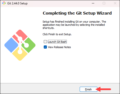 Completing Git installation on Windows.