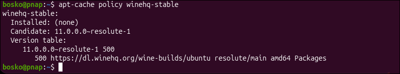 Confirm WineHQ stable package repository.