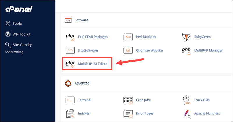 Access MultiPHP INI Editor in cPanel.