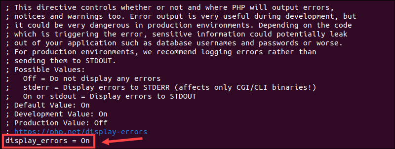 Display PHP errors on webpage in php.ini file.
