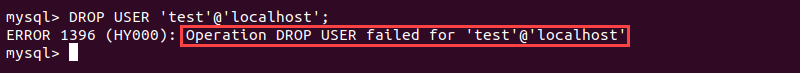 The MySQL error when dropping a non-existent user.