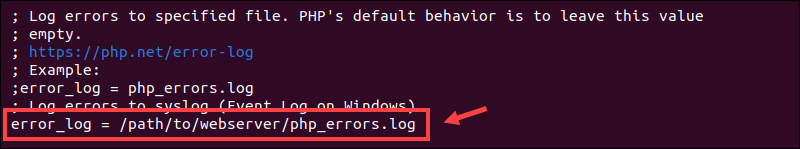 Set error_log path in php.ini file.