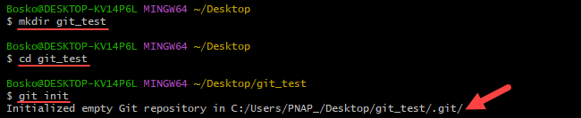 Initializing a Git repository on Windows.