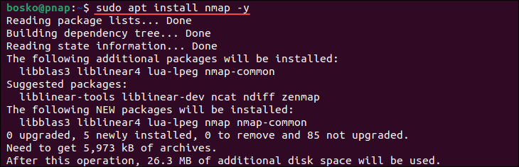 Installing Nmap from the official Ubuntu repository.